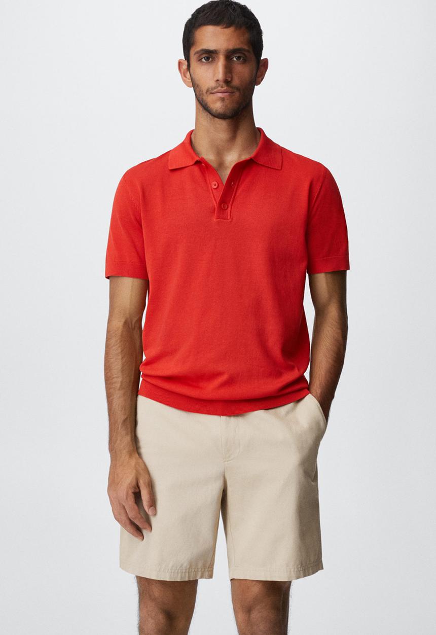 MANGO - Arraona cotton knit golfer - red