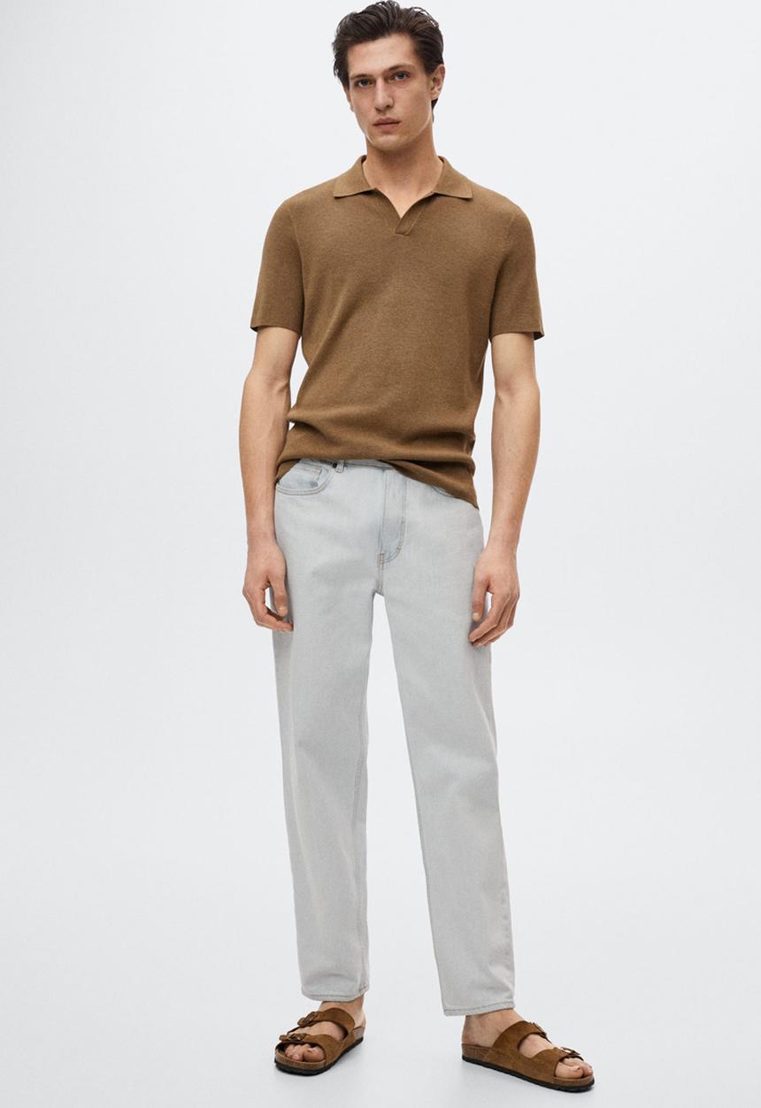 MANGO - Llino linen golfer - brown