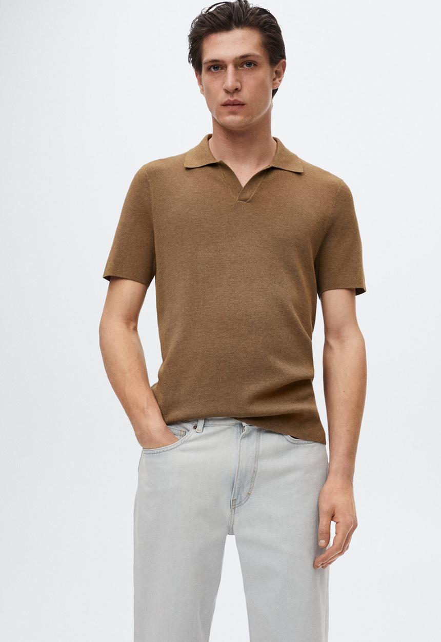 MANGO - Llino linen golfer - brown