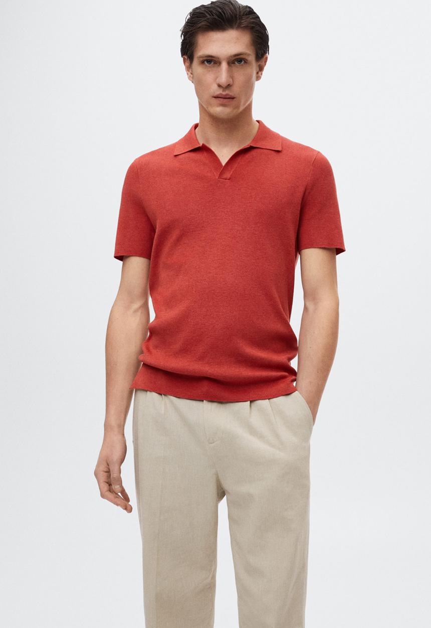 MANGO - Polo shirt fine knit  lino - red
