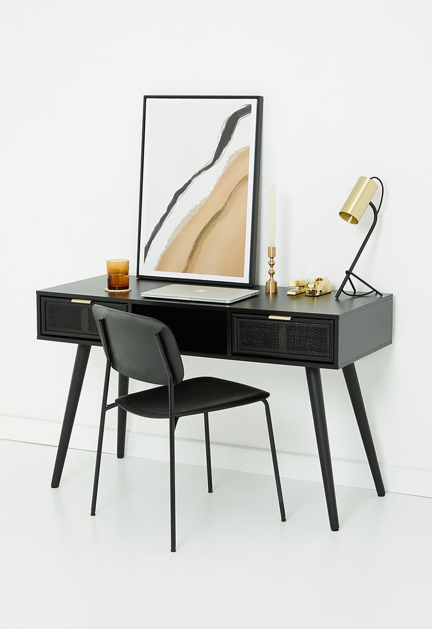 Sixth Floor - Rattan 2 drawer desk - black