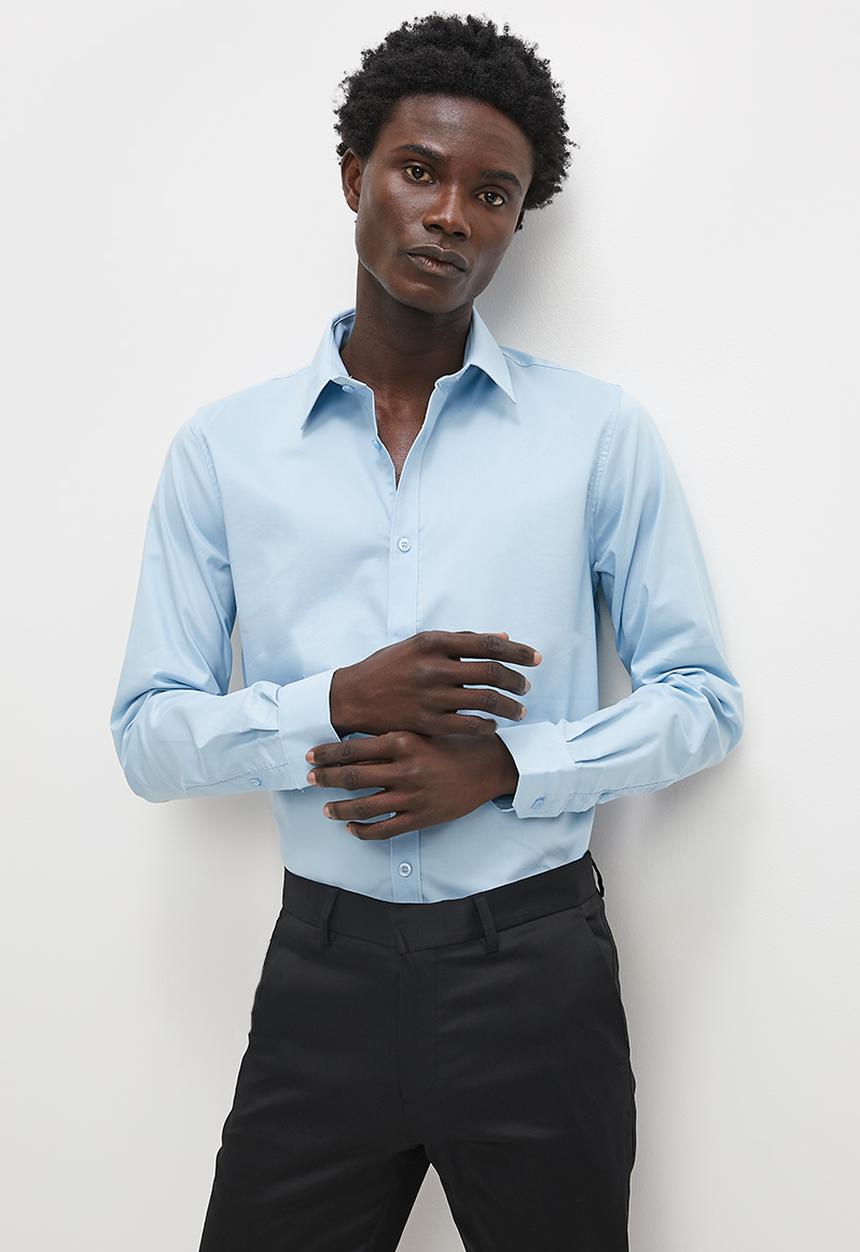 Superbalist - Slim fit cotton stretch poplin shirt - sky blue