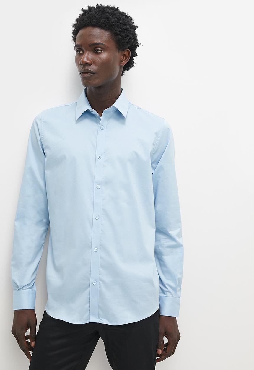 Superbalist - Slim fit cotton stretch poplin shirt - sky blue