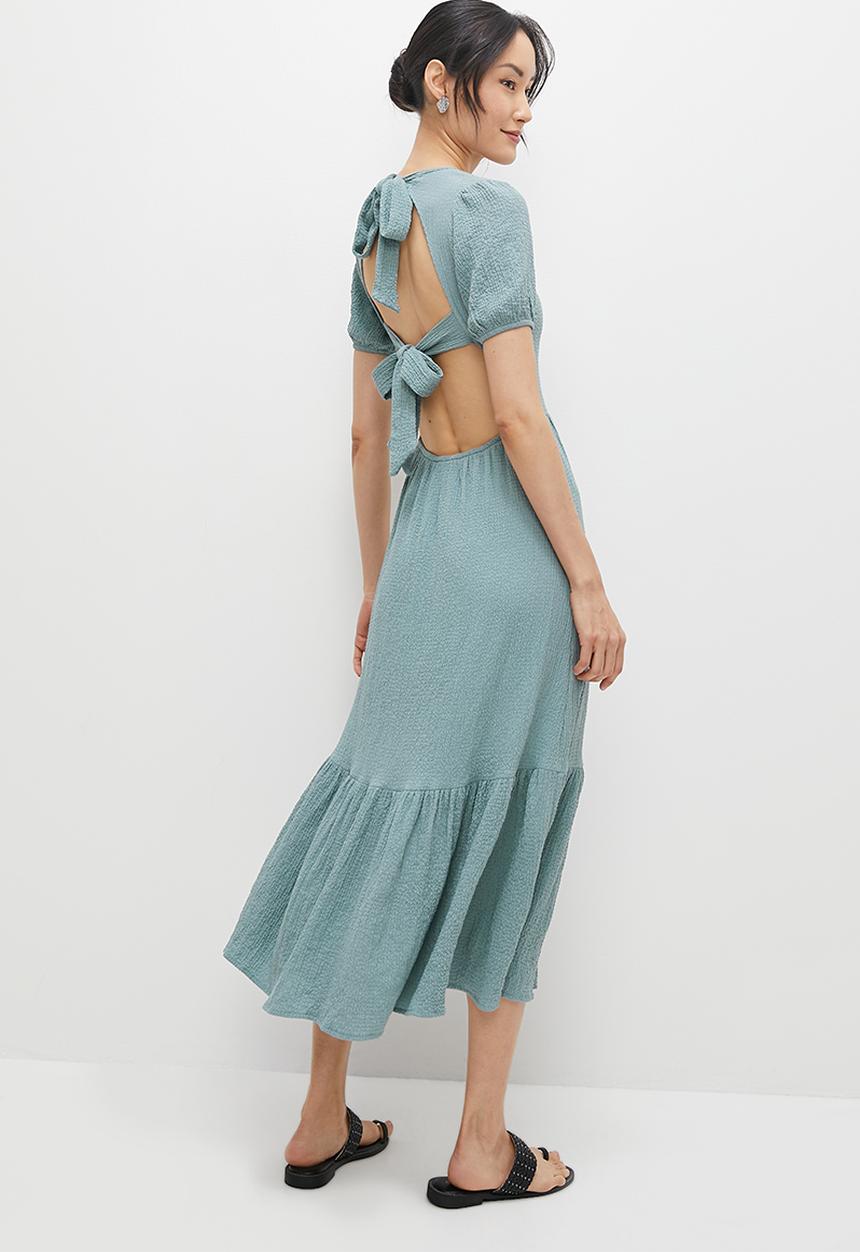 MILLA - Tiered open back midi dress - duck egg