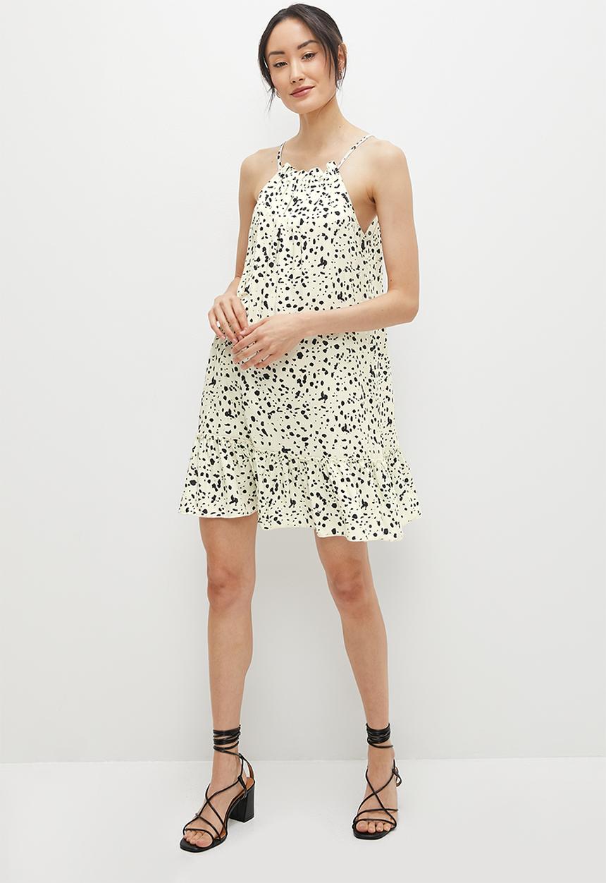 MILLA - Halter piecrust mini swing dress - purple water colour floral
