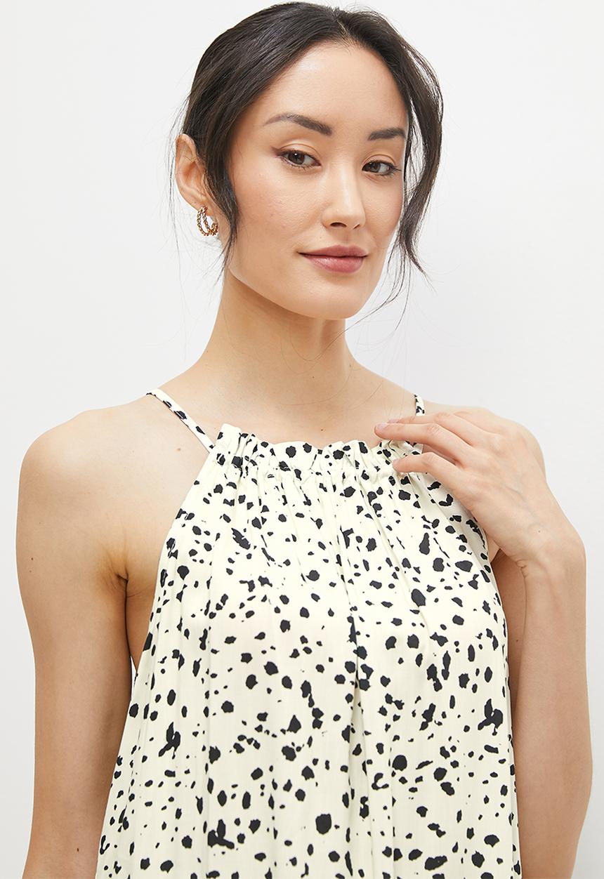 MILLA - Halter piecrust mini swing dress - purple water colour floral