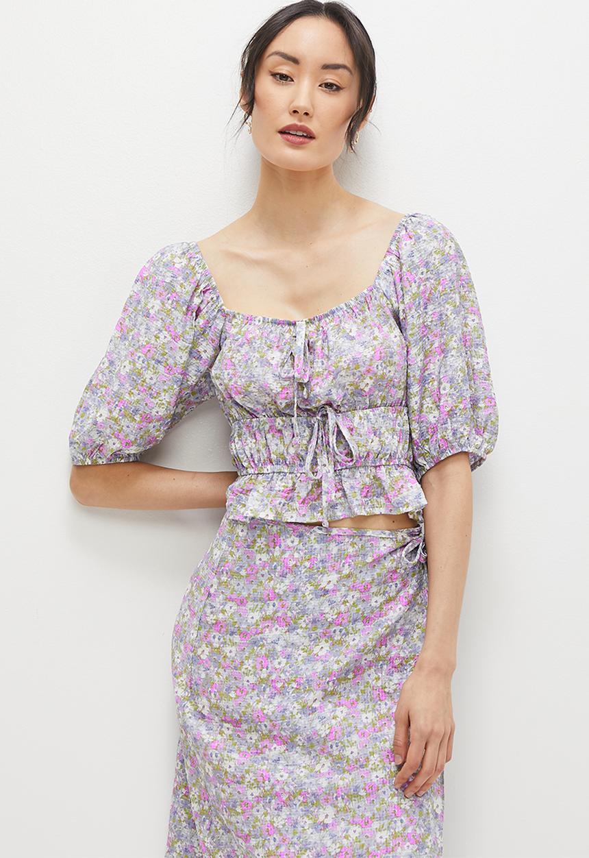 MILLA - Co-ord tie front top - lilac floral