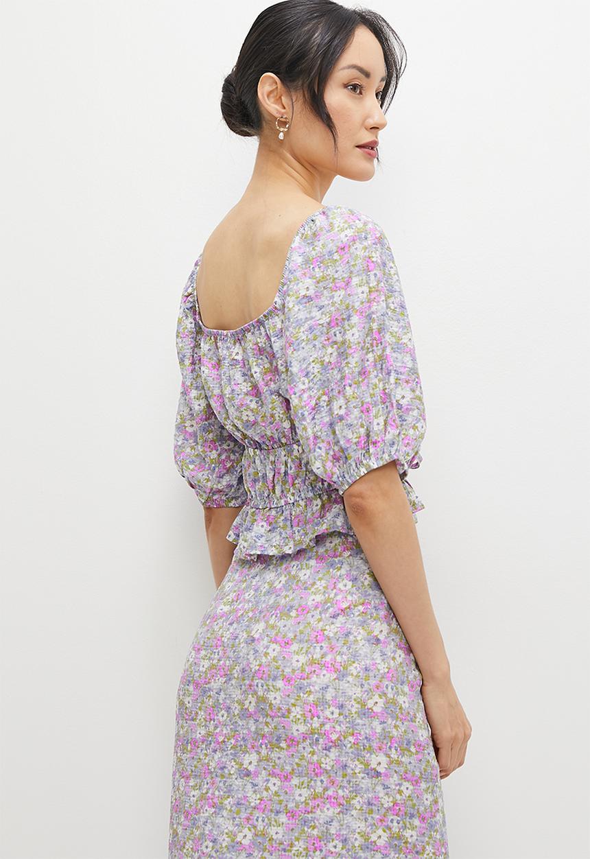 MILLA - Co-ord tie front top - lilac floral