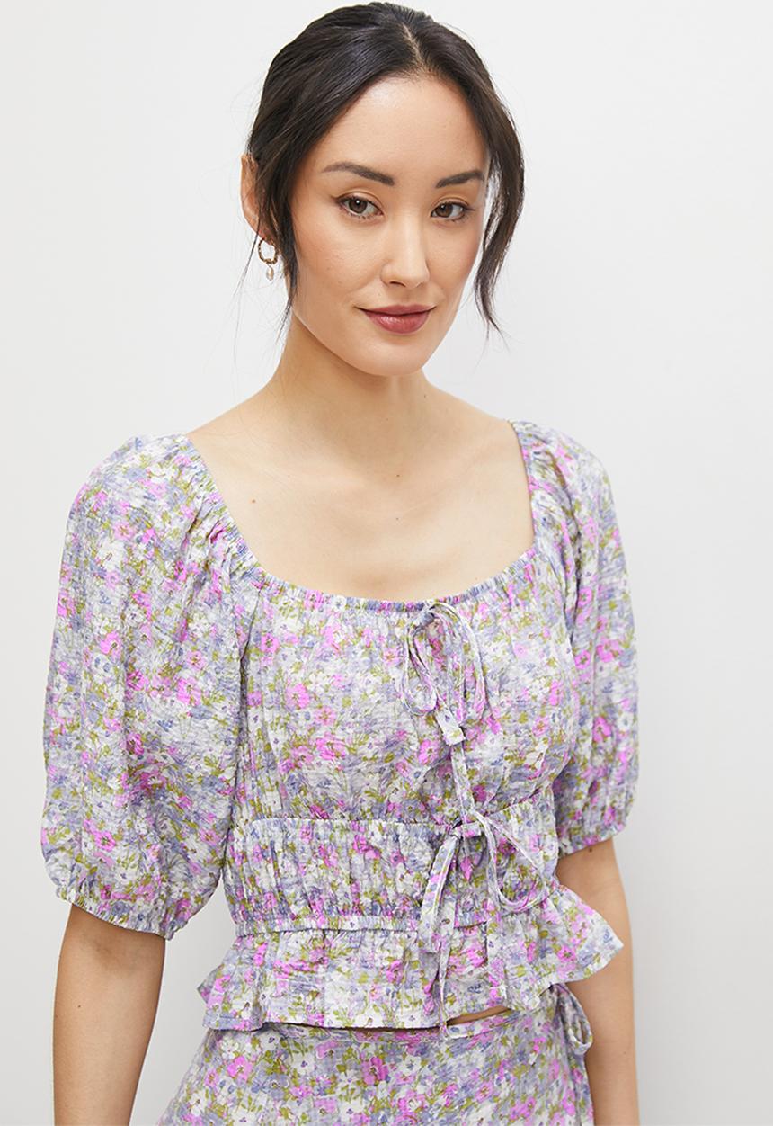 MILLA - Co-ord tie front top - lilac floral