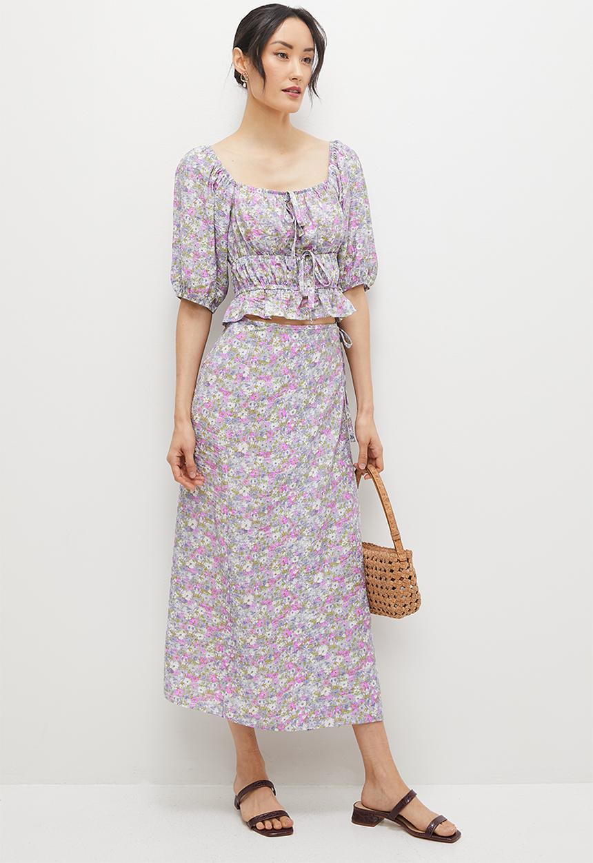 MILLA - Co-ord tie front top - lilac floral