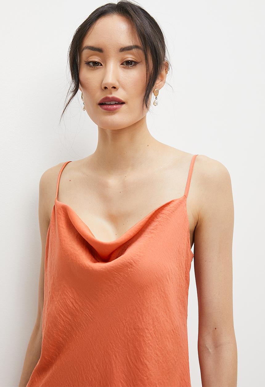 MILLA - Satin cowl slip dress - copper coin