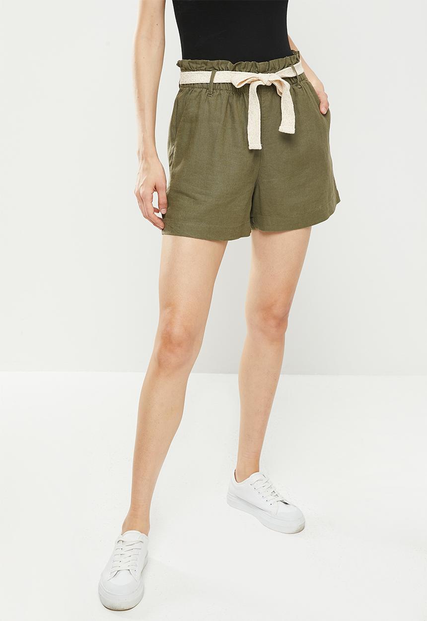 Jacqueline de Yong - Say mid waist linen lurex shorts - kalamata