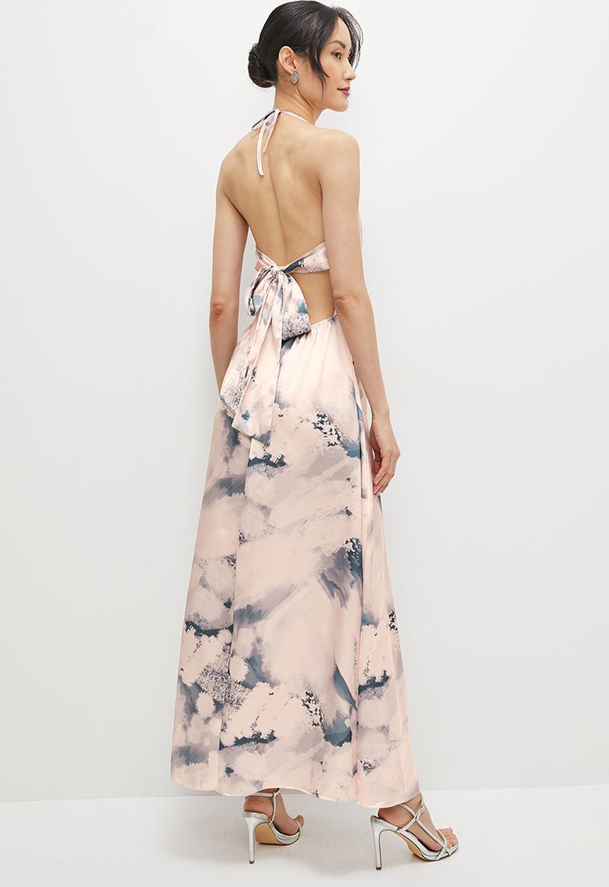 MILLA - Tie back halter dress - watercolour