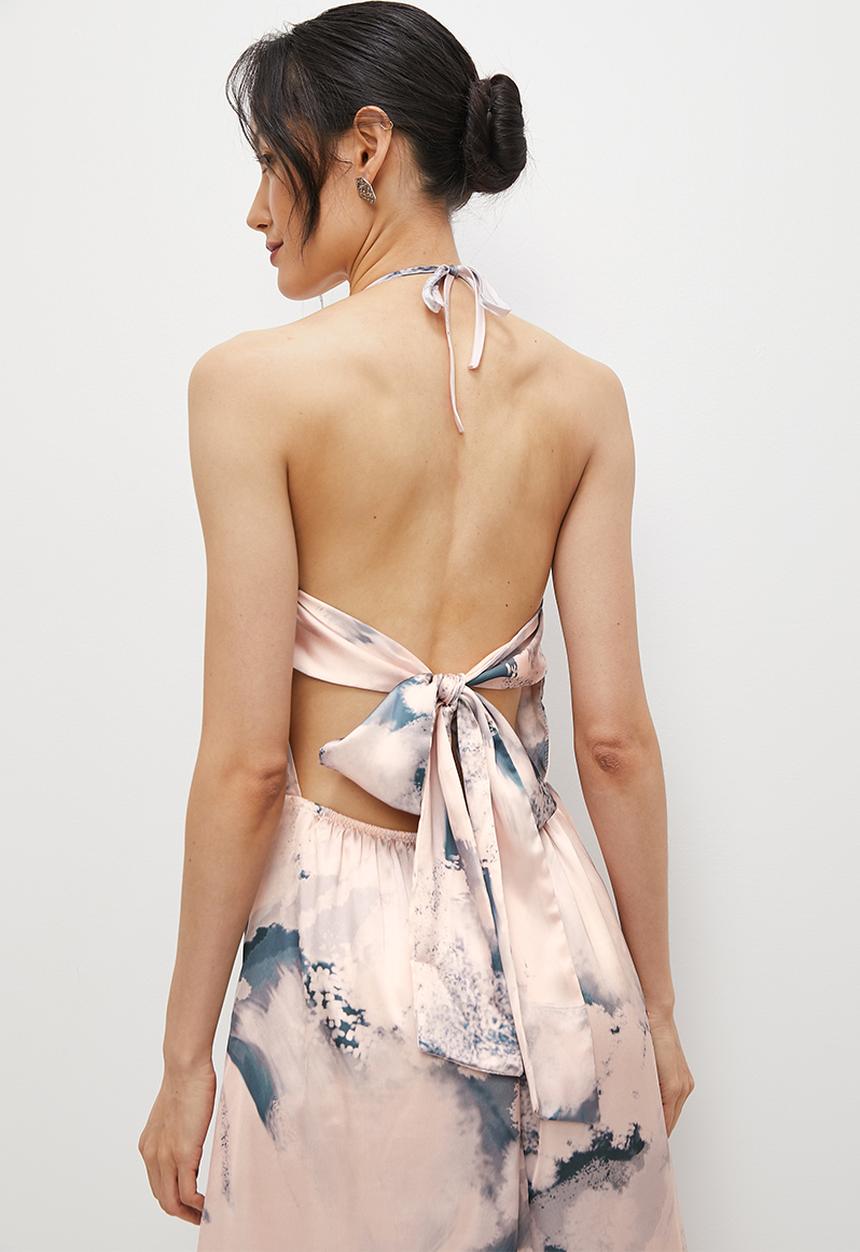 MILLA - Tie back halter dress - watercolour