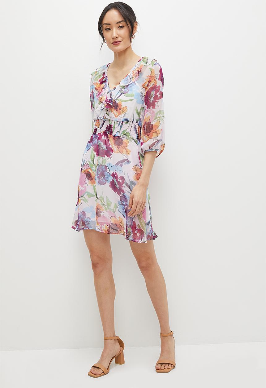 MILLA - Shirring waist mini dress - sky floral