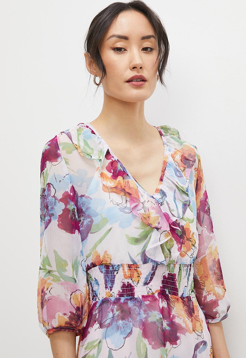 MILLA - Shirring waist mini dress - sky floral