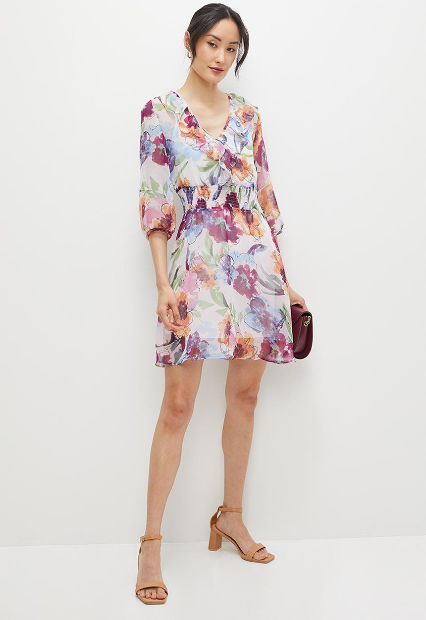 MILLA - Shirring waist mini dress - sky floral