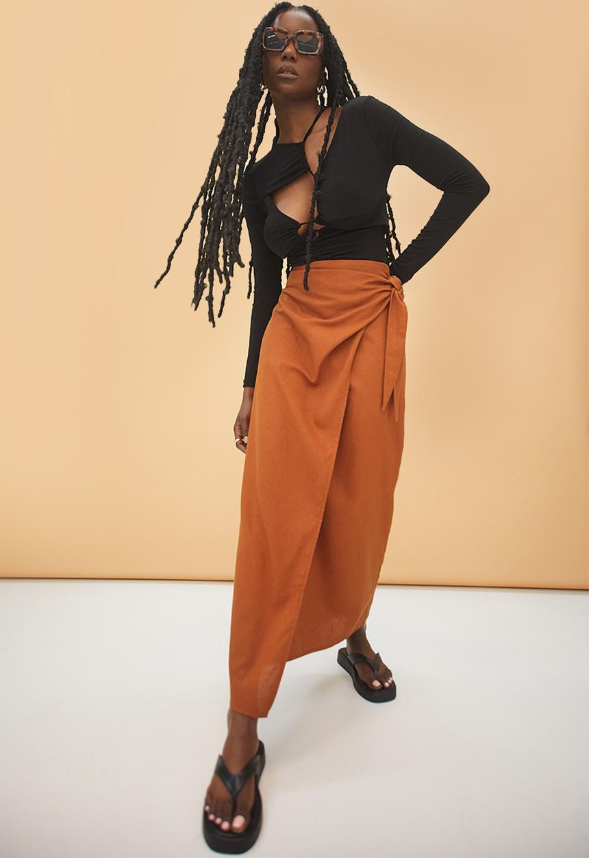 Superbalist - Lulama Wolf midi wrap skirt - Kalahari