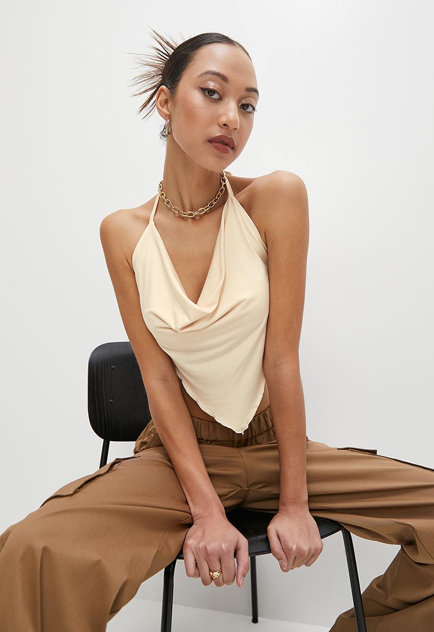 VELVET - Strappy slinky hanky top - neutral
