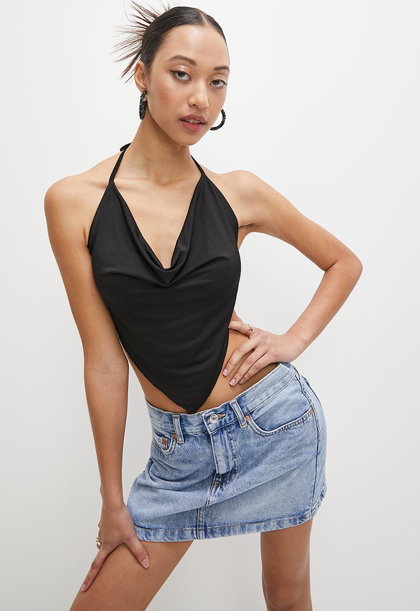 VELVET - Strappy slinky hanky top - black