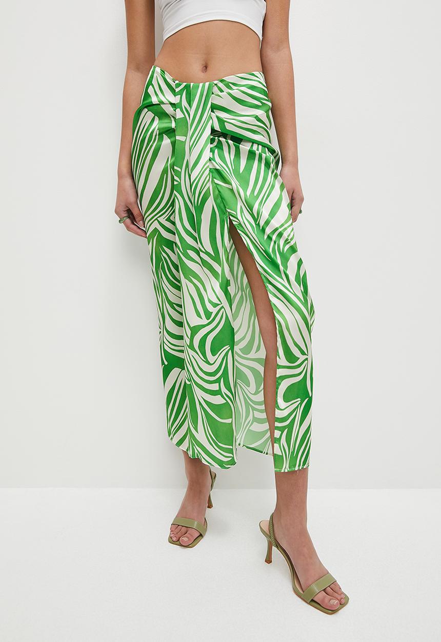 VELVET - Printed satin wrap over skirt - animal mono green