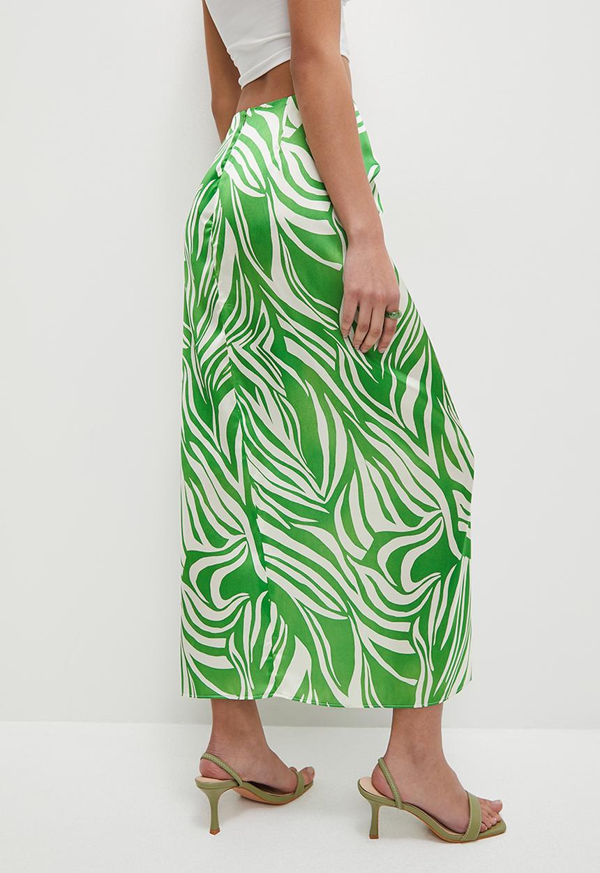 VELVET - Printed satin wrap over skirt - animal mono green