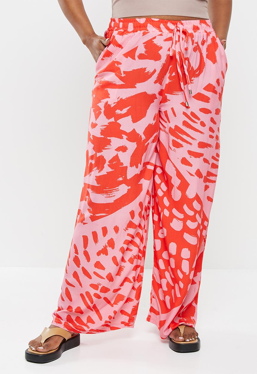 Me&B - Plus printed long wide pants - pink animal patch