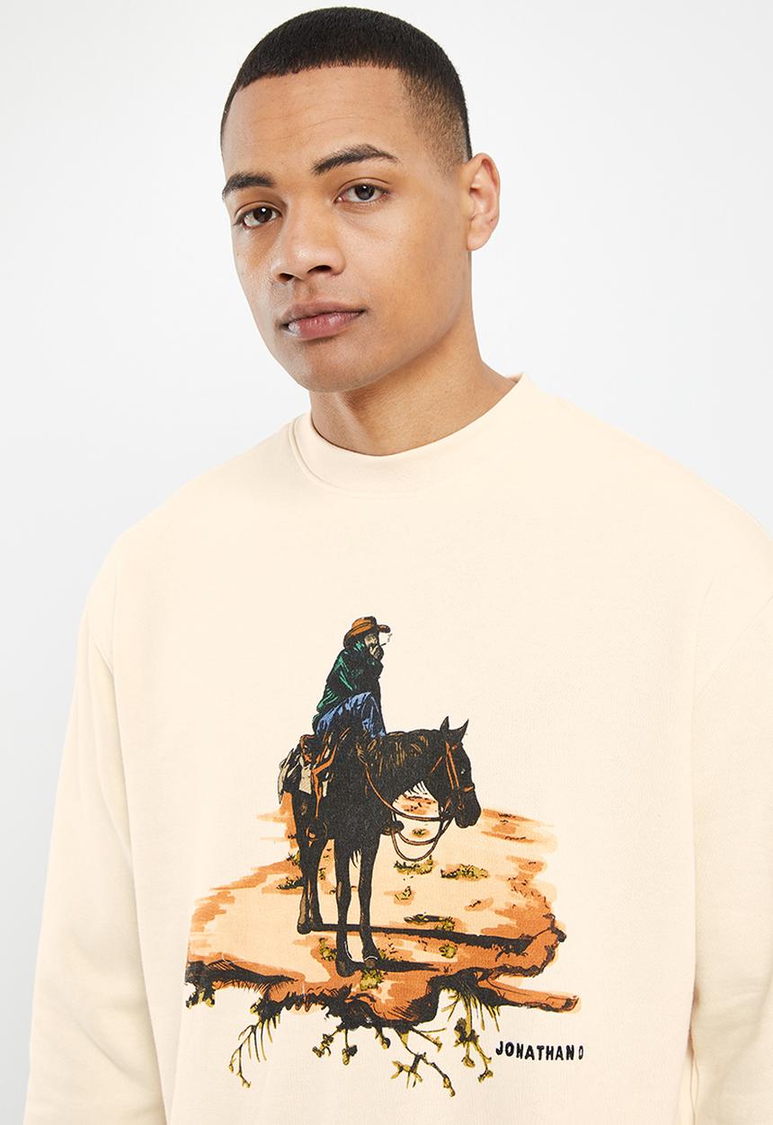 Jonathan D - Heath  fleece crewneck sweatshirt with front print - cream