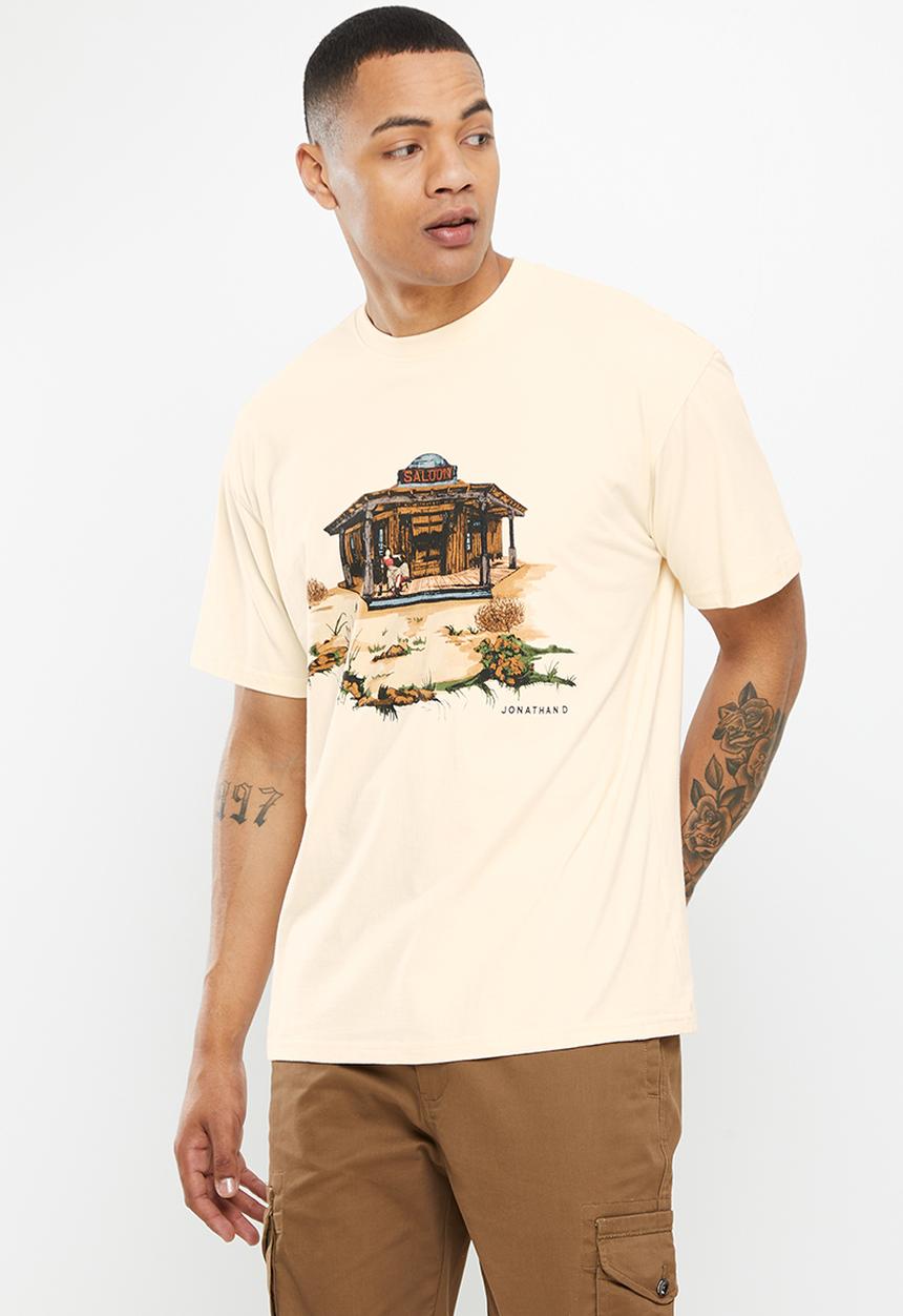 Jonathan D - Ryder boxfit T-shirt with front print - cream