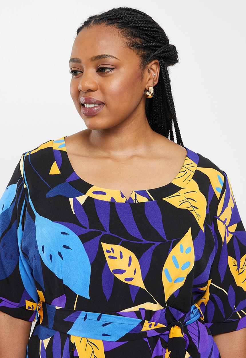 AMANDA LAIRD CHERRY - Plus gardens dress - black, yellow & royal floral