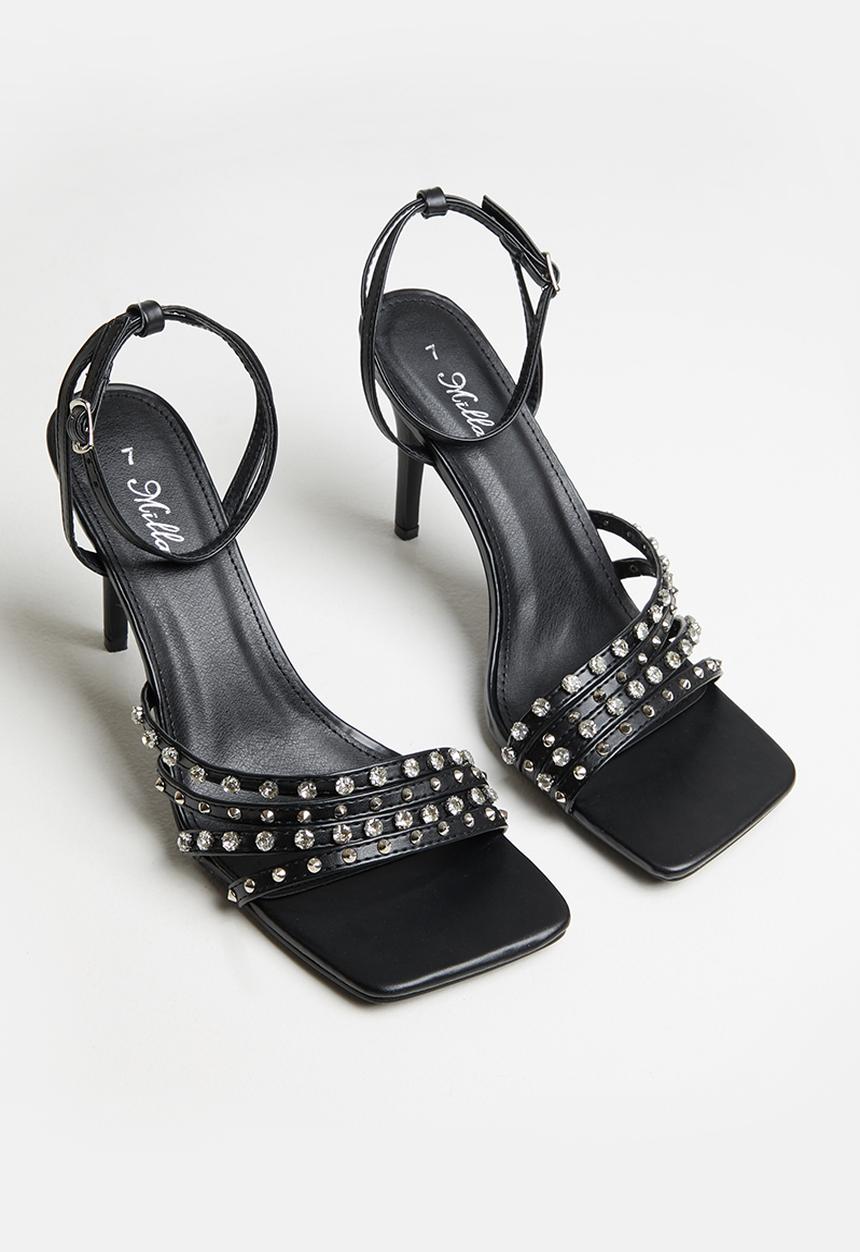 MILLA - Ezra studded ankle strap heel - black