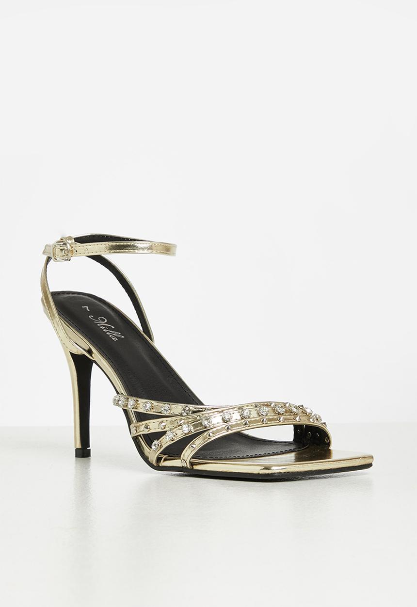 MILLA - Ezra studded ankle strap heel - gold