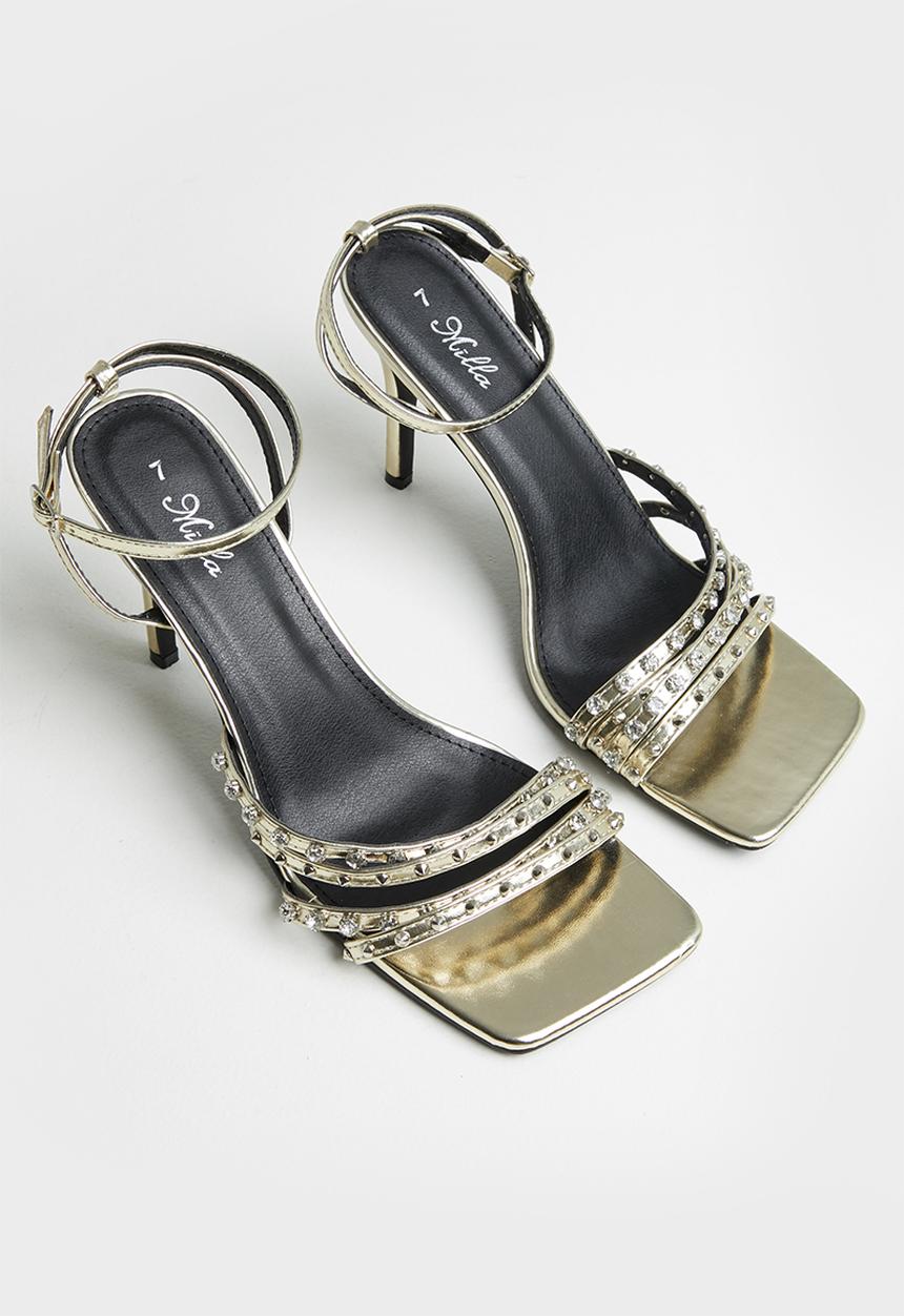 MILLA - Ezra studded ankle strap heel - gold