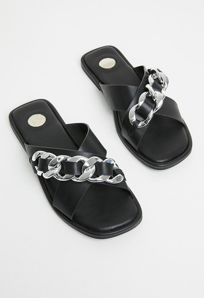 Footwork - Gemini chain cross strap sandal - black
