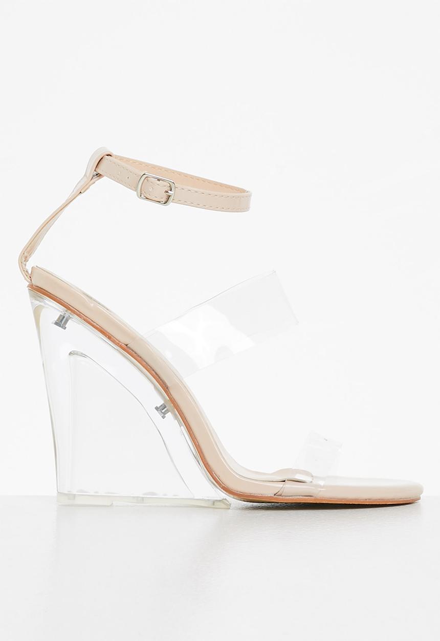Footwork - Claret ankle cuff wedge heel - beige