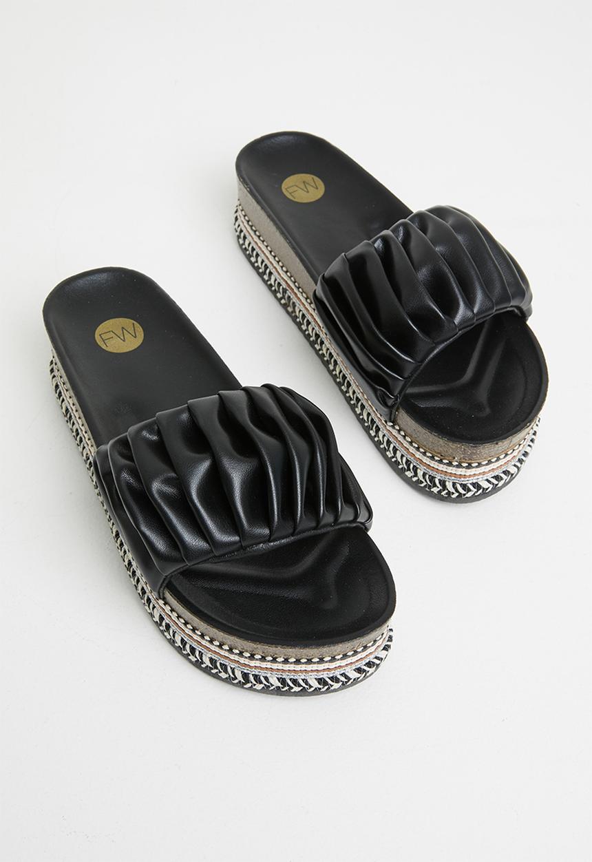 Footwork - Sho flatform espadrille slide - black