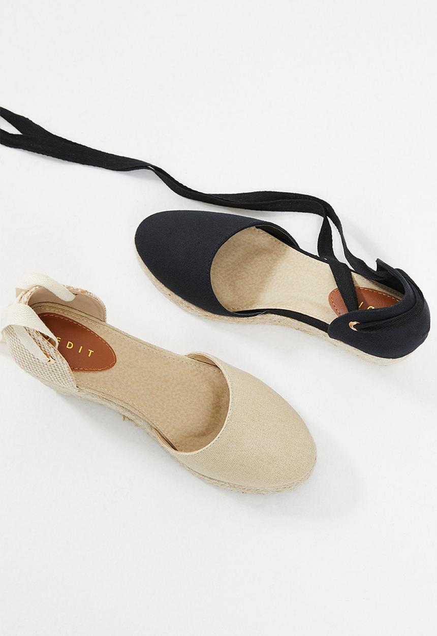 edit - Rose ankle tie wedge - beige