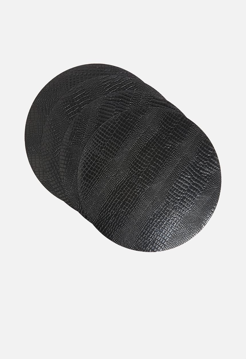 Excellent Houseware - Round croc placemat set of  4 - black