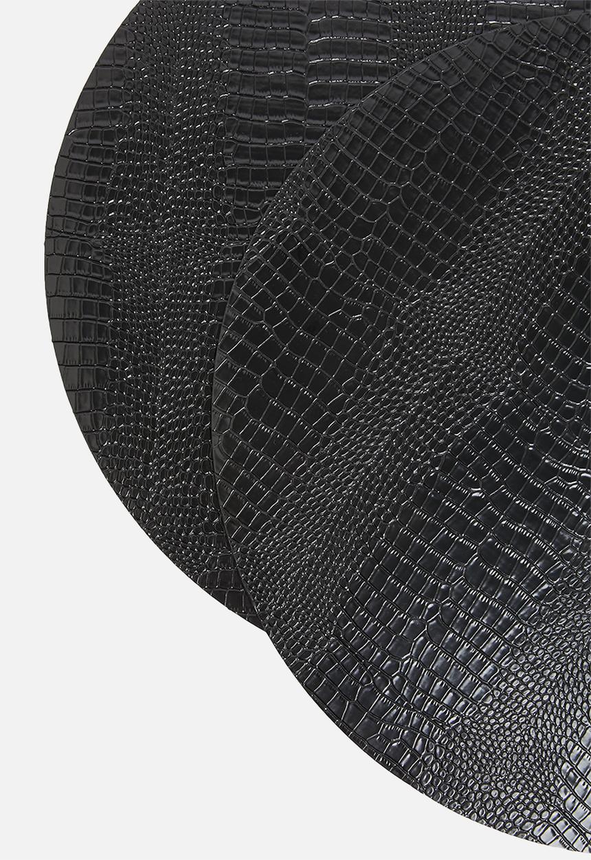 Excellent Houseware - Round croc placemat set of  4 - black