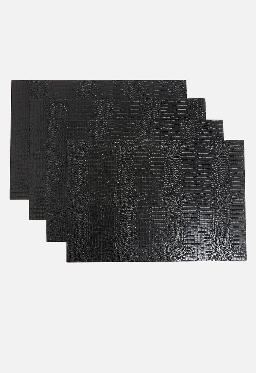 Excellent Houseware - Rectangle croc placemat set of 4-black