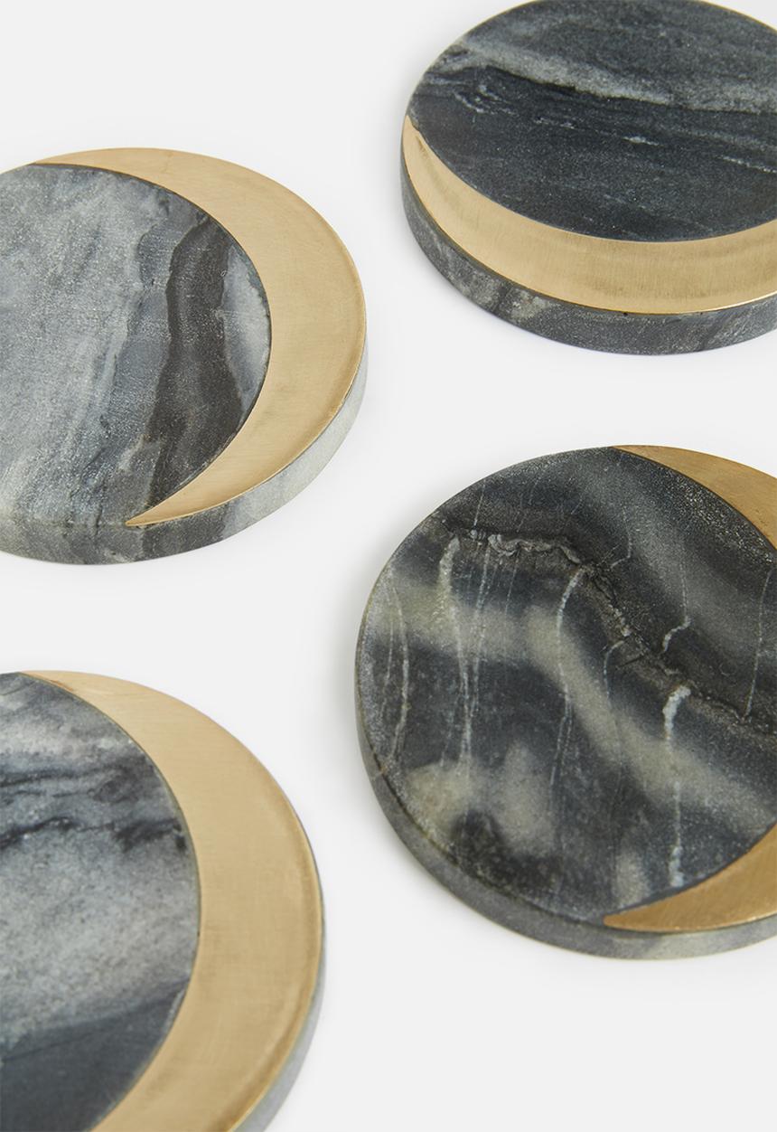 Sixth Floor - Marble coasters set of 4 - grey & brass