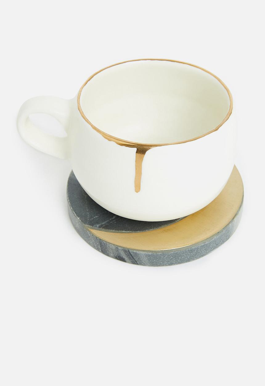 Sixth Floor - Marble coasters set of 4 - grey & brass