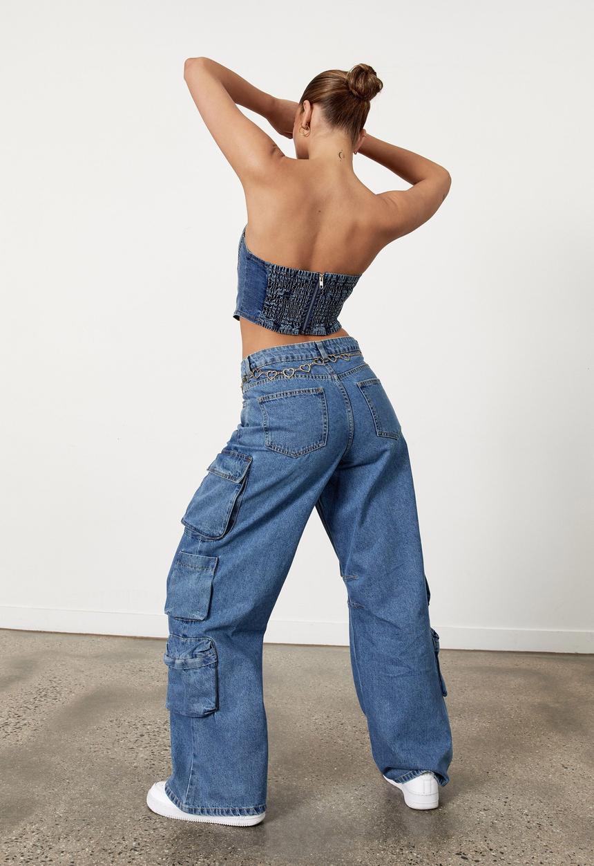 Factorie - Multi pocket denim cargo jean - lake blue
