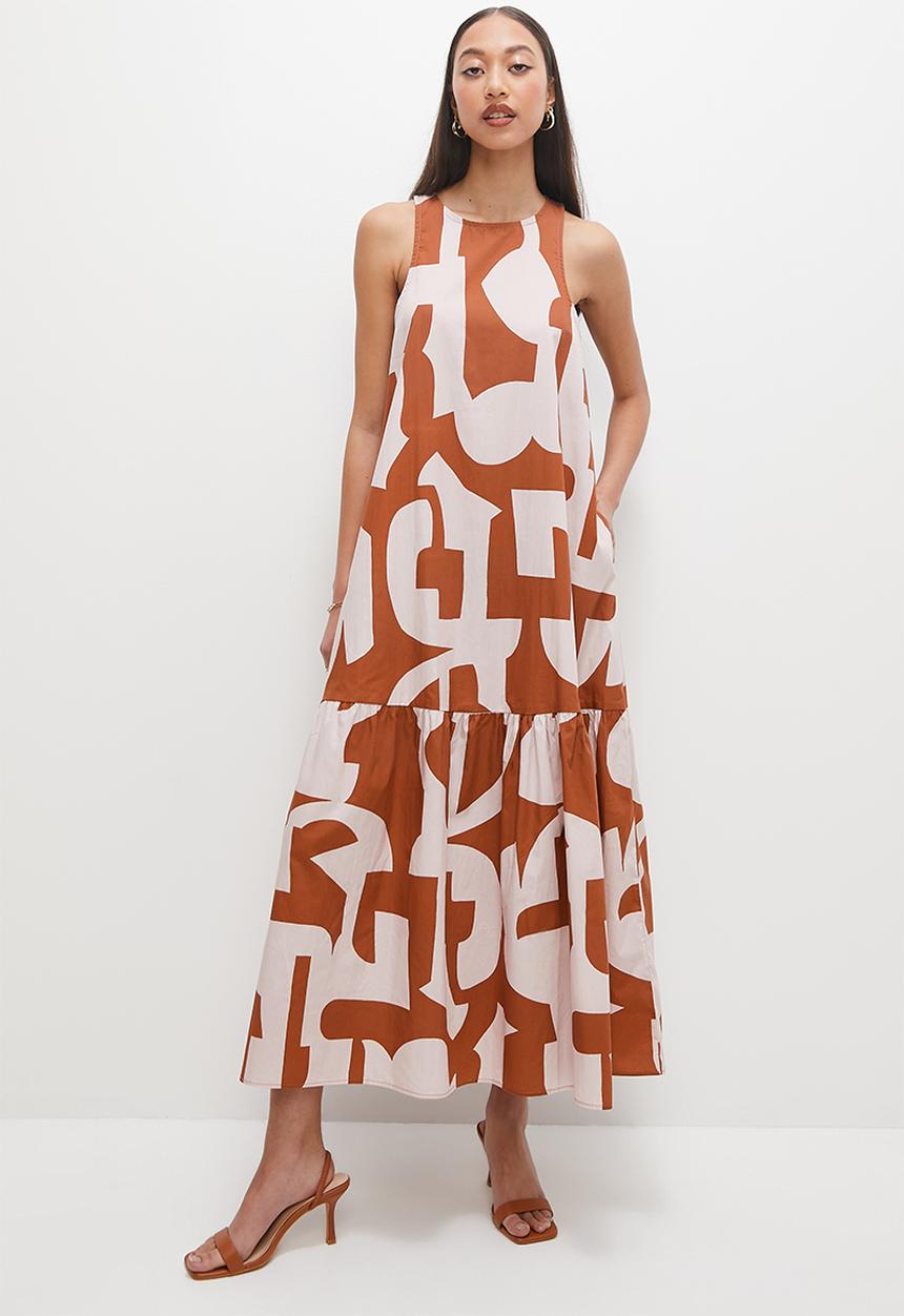 Superbalist - Pocket detail tiered dress - stone & brown