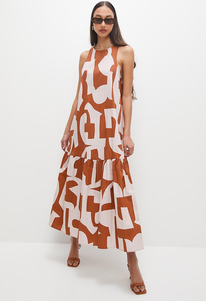 Superbalist - Pocket detail tiered dress - stone & brown