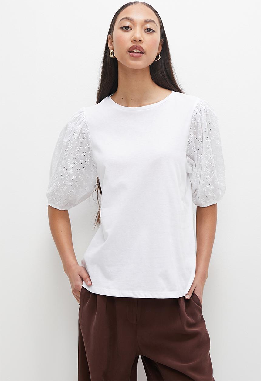 Superbalist - Anglaise sleeve tee - white