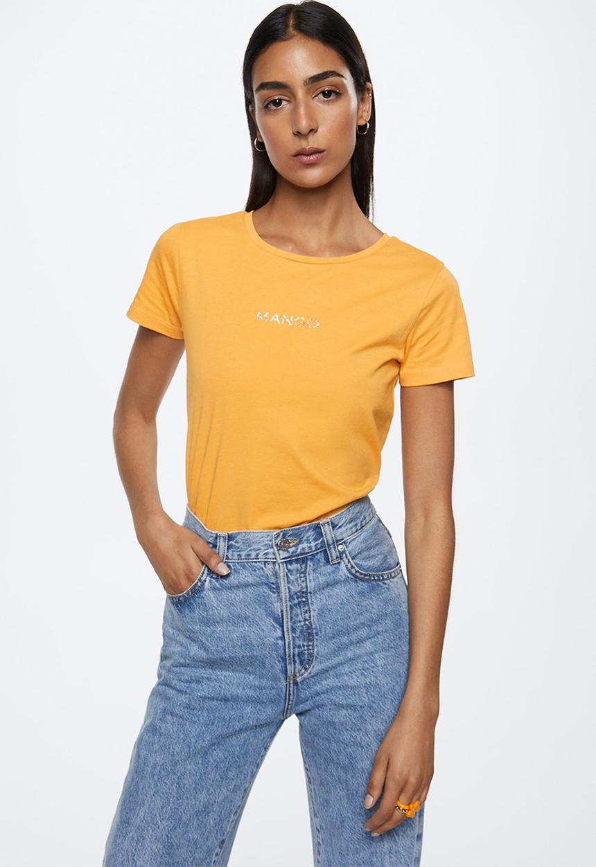 MANGO - T-shirt mangolog-h - mid yellow