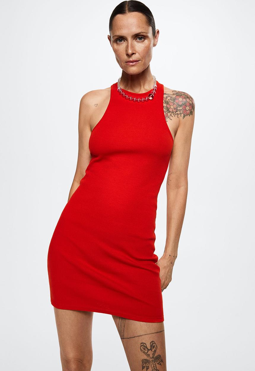 MANGO - Dress ribi - red