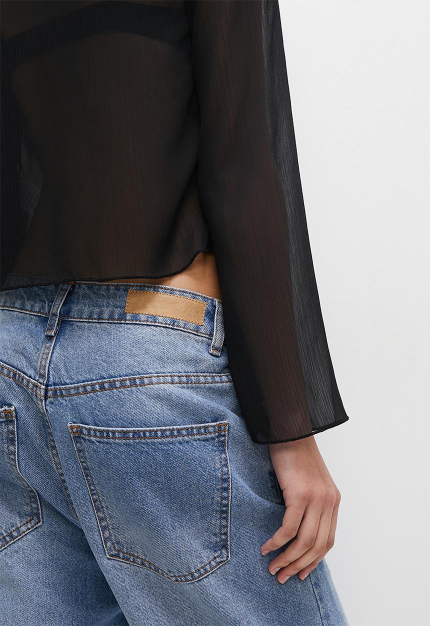 VELVET - Tie front relaxed blouse - black