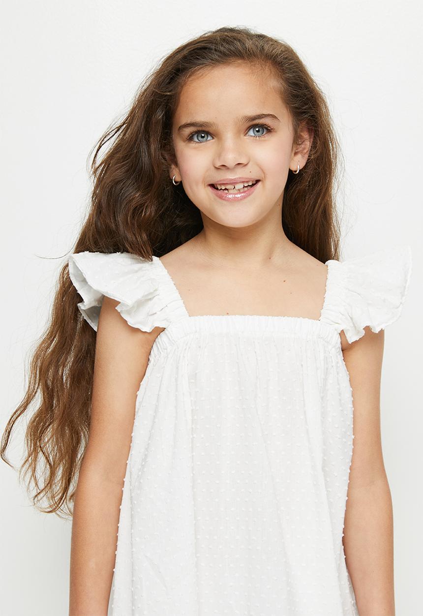 Pop Candy - Girls flutter sleeve dress - white
